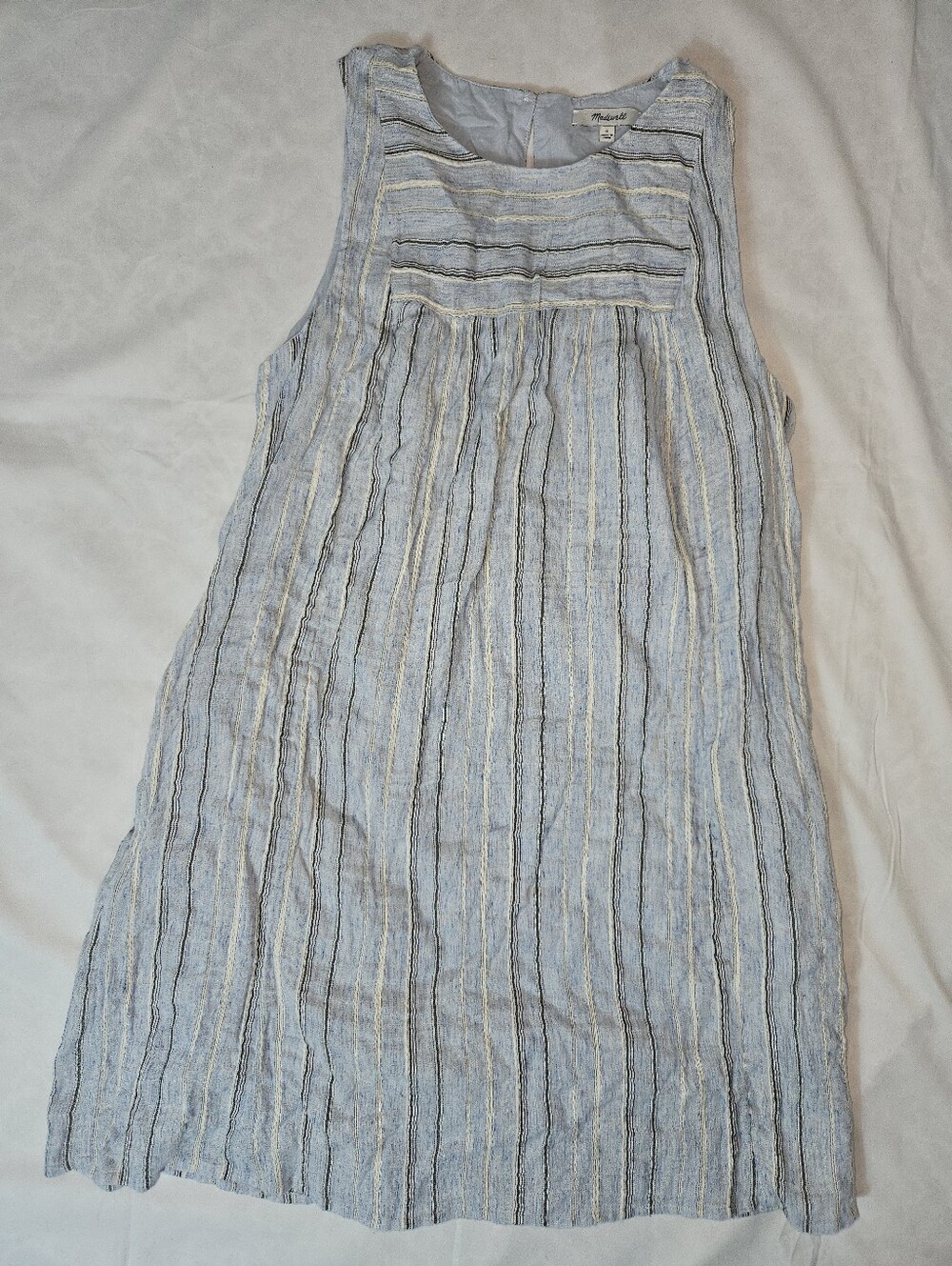Madewell Womens S Blue Textured Striped Sleeveless Yoked Mini Dress Pockets